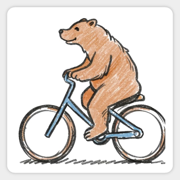 Bear riding a bike crayon color sketch Sticker by byNIKA